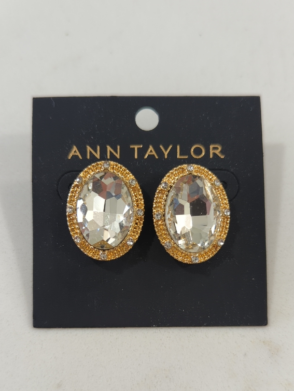 Ann Taylor Gold Crystal Oval Halo Stud Earrings